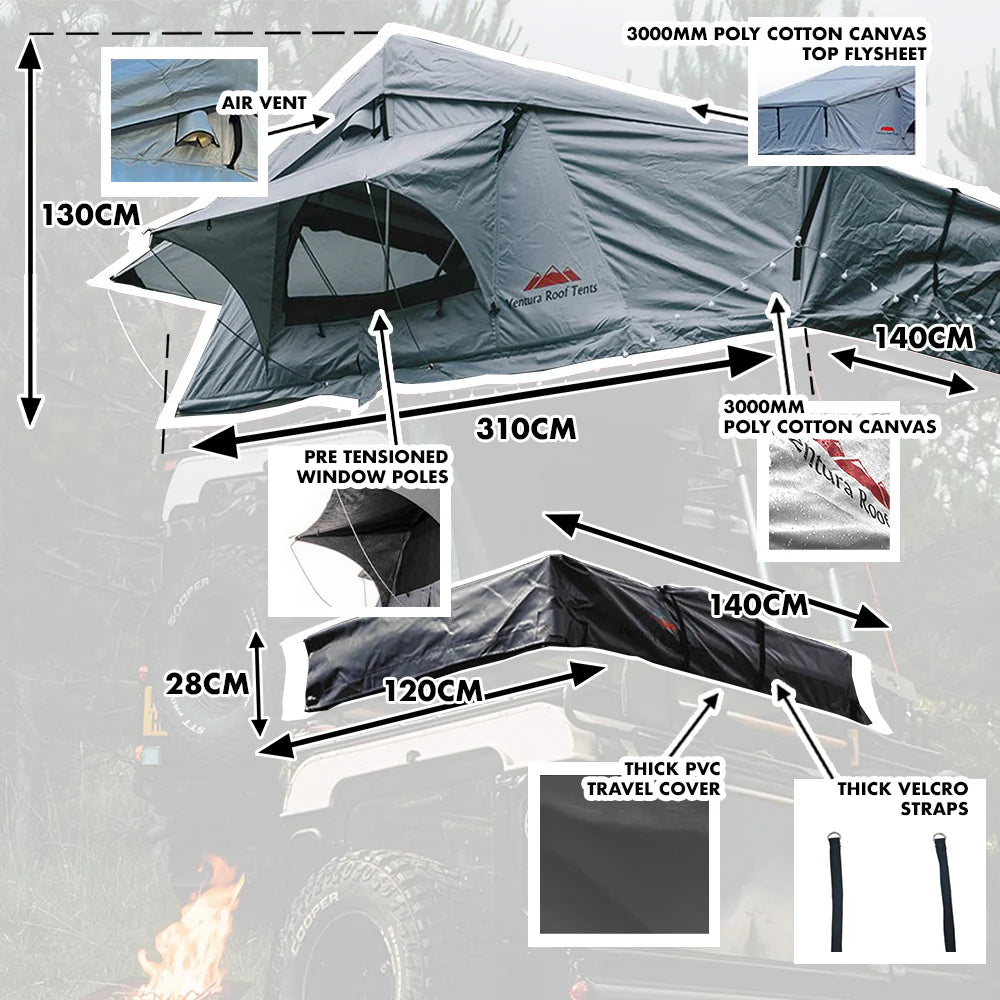 ventura roof top tent Extended Ventura Deluxe 1.4m Roof Top Tent – Horizon Gear